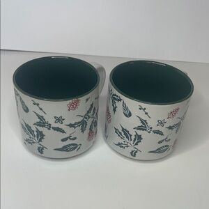 Holiday Holly Pattern Mugs‎ - Green and White
